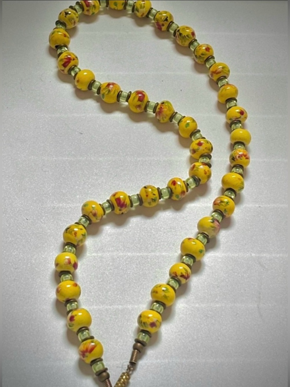 Vintage Artisan Hand Painted Floral Porcelain Bead Necklace European Style Long